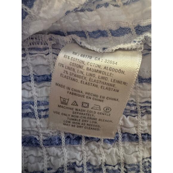 Anthropologie Maeve Striped Ruched Cotton Linen Blend Summer Coastal Blouse M - Picture 6 of 7